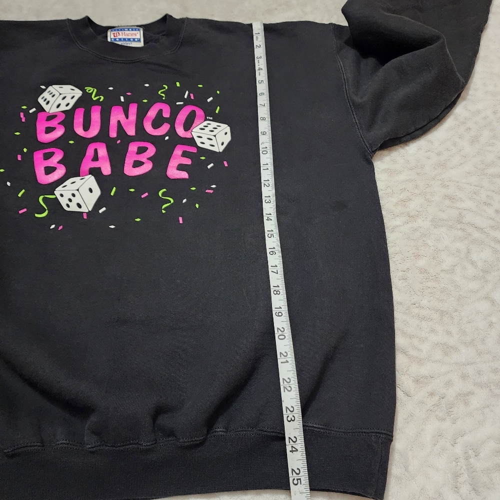 Vintage Bunco Babe Games Pullover Sweatshirt Size L Black Graphic - Picture 5 of 9